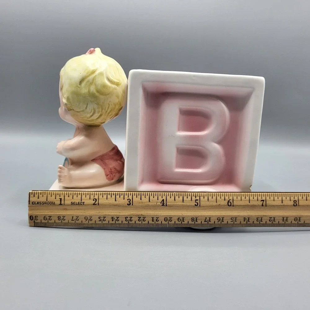 Enesco Baby Girl Alphabet Block Cart Planter Vintage Japan E-6127 Pink Blue READ